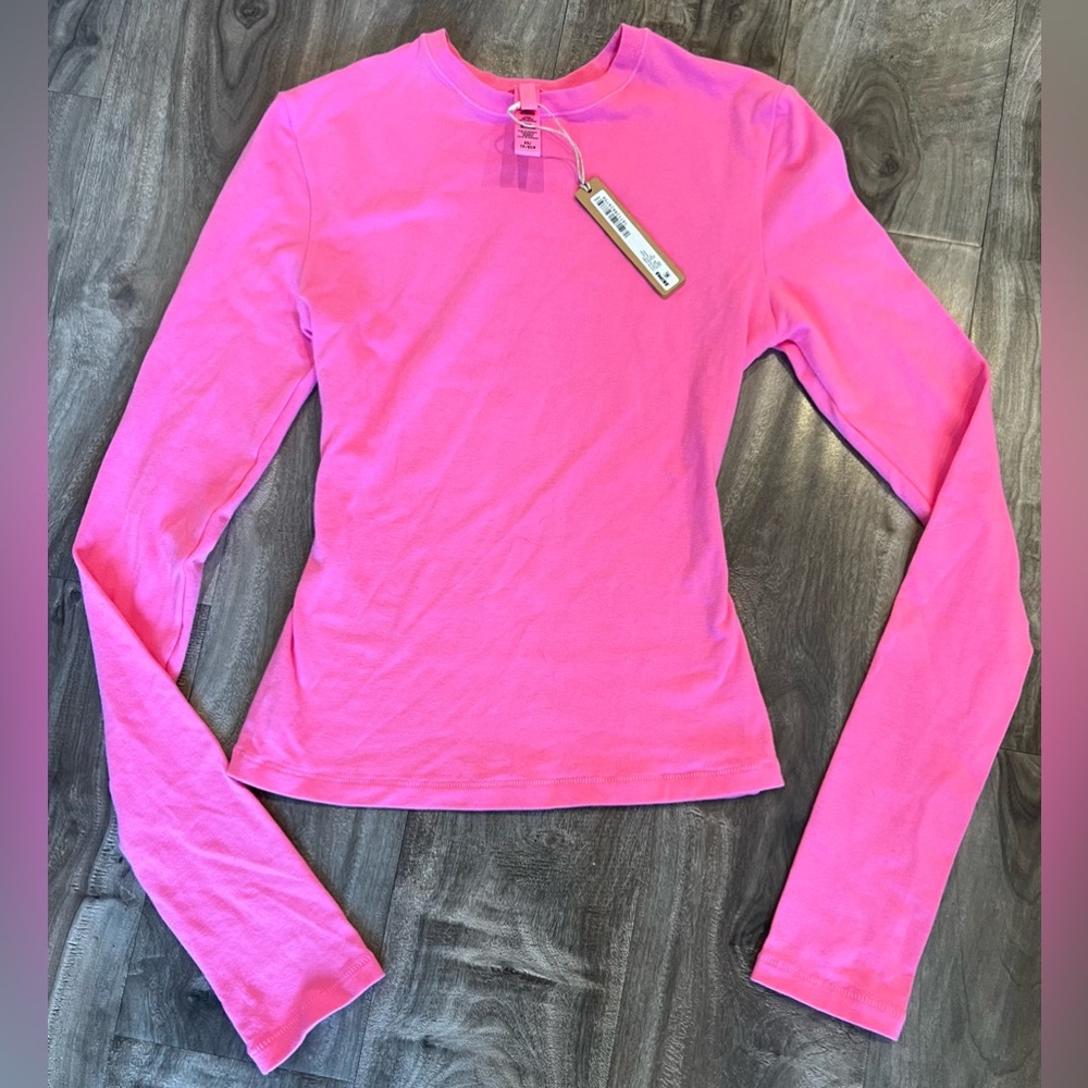 Skims cotton jersey long sleeve t shirt size xs color pink